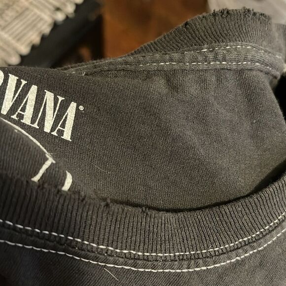 Nirvana Band Music Gray Smiley Face Design Distressed Graphic Shirt Casual - Picture 8 of 9